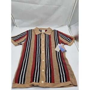 NEW Massive Luxury Mens Sweater Knit Crochet Striped Cotton Size Medium